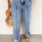 High - Waisted Wide - Leg Cuffed Jeans - MegaSuperStar