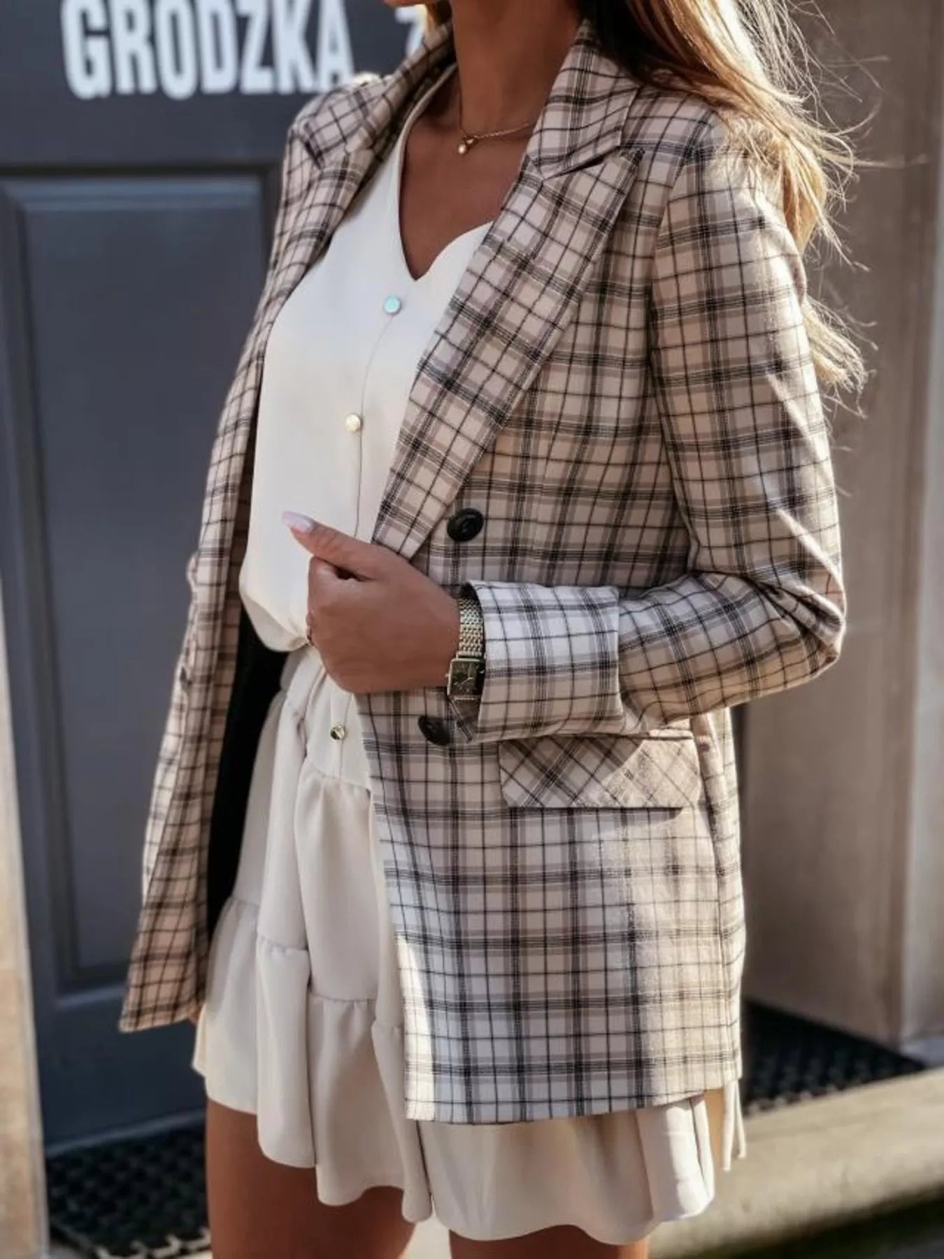 Houndstooth Double - Breasted Blazer - MegaSuperStar