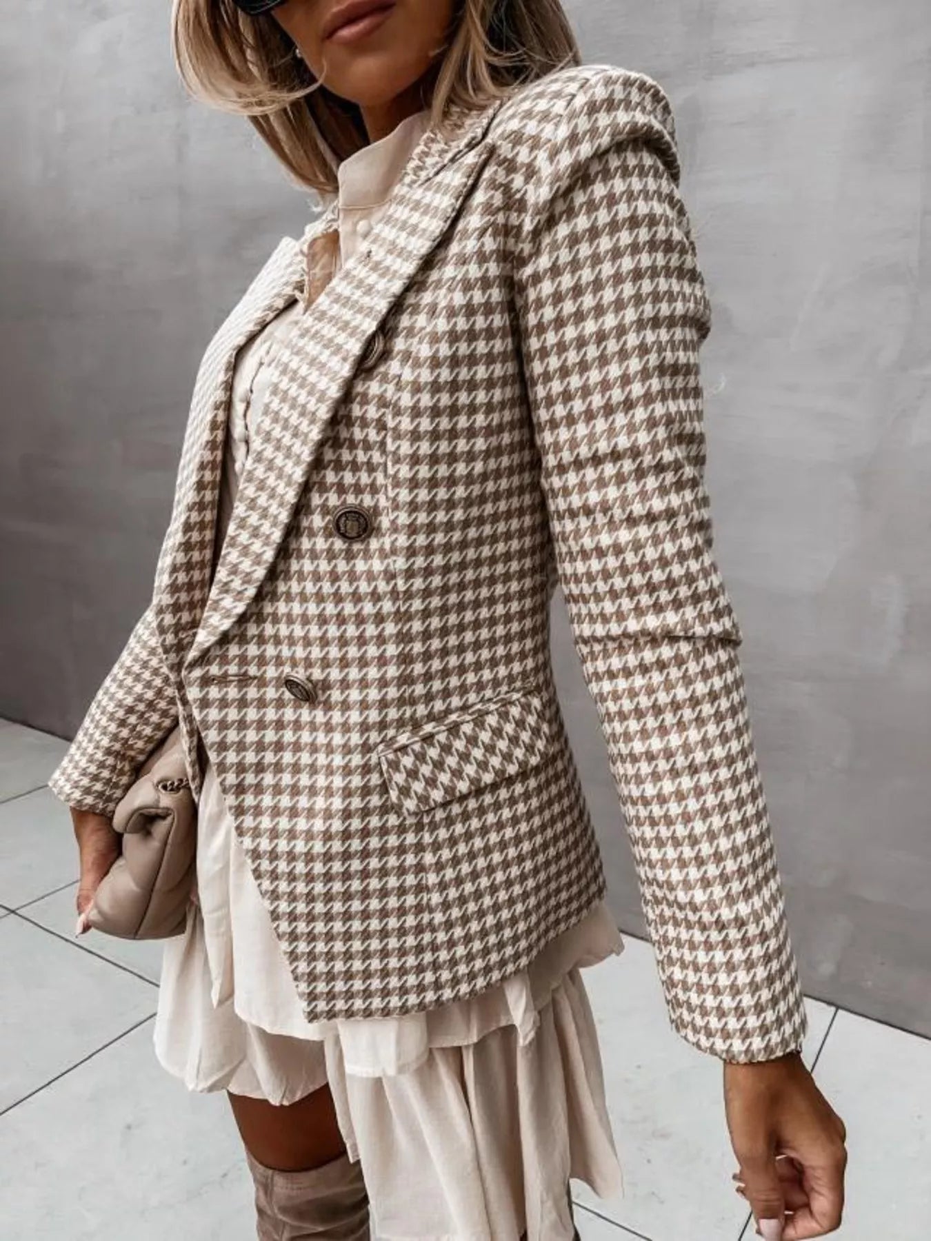 Houndstooth Double - Breasted Blazer - MegaSuperStar