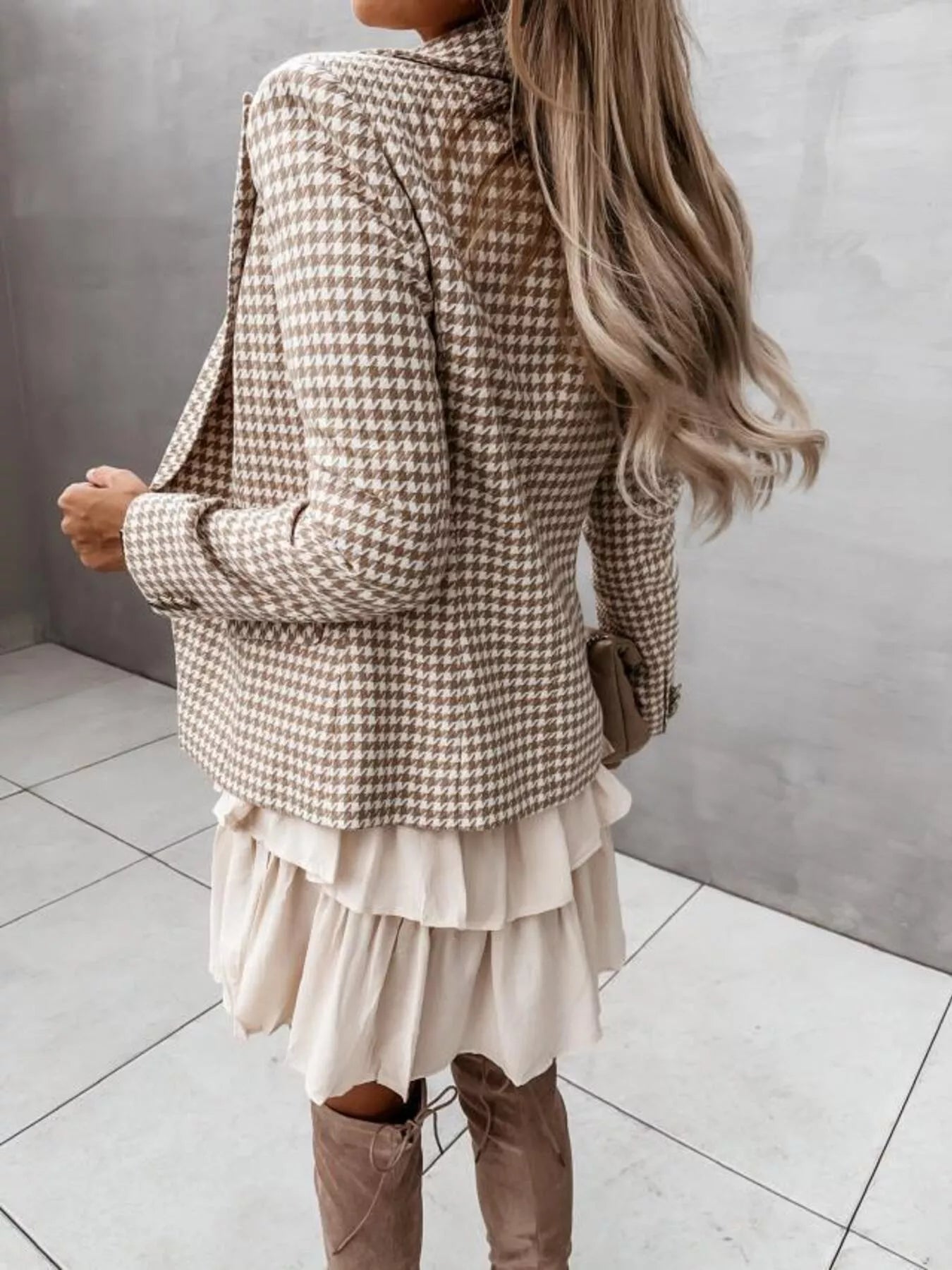 Houndstooth Double - Breasted Blazer - MegaSuperStar