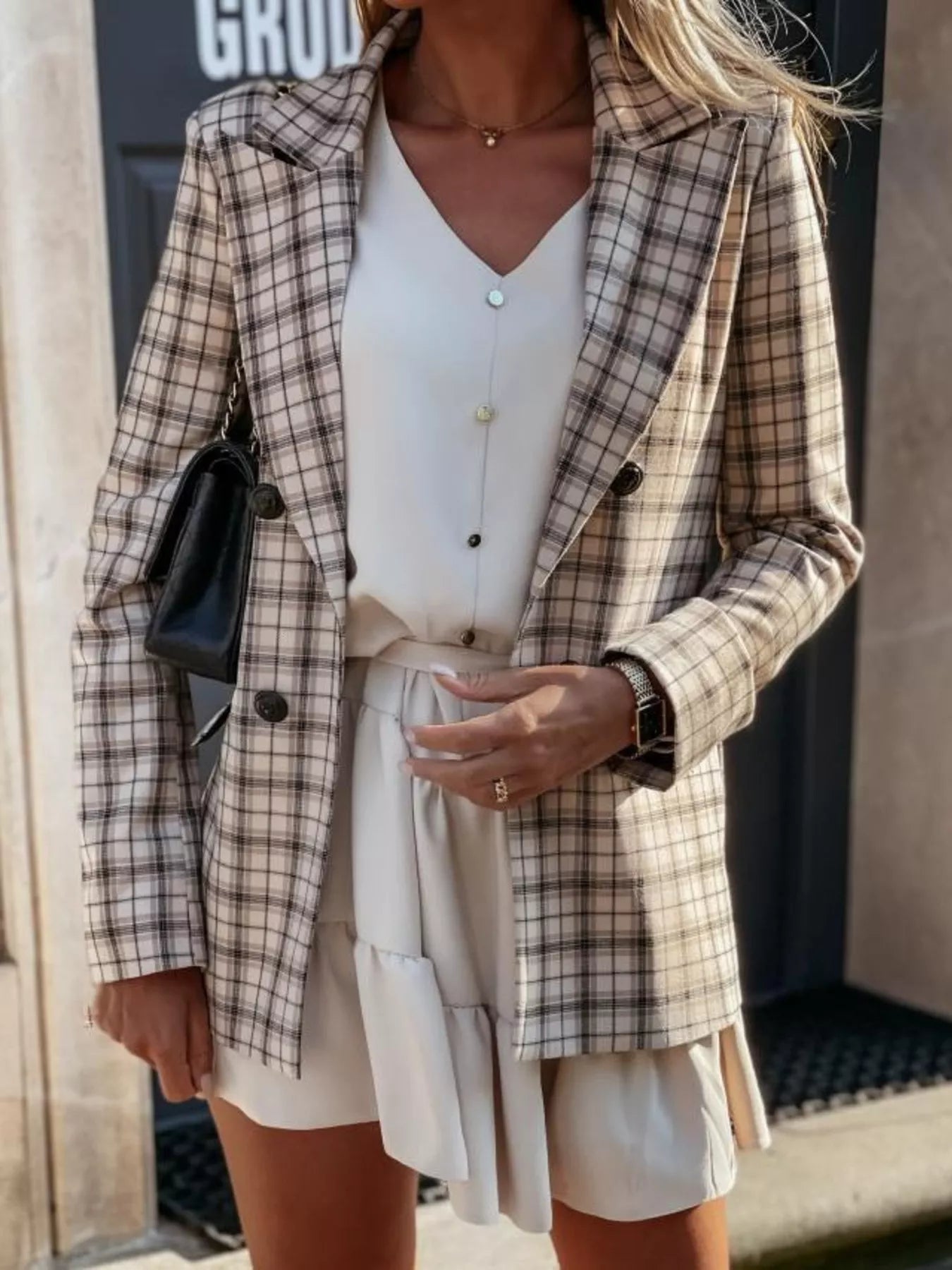 Houndstooth Double - Breasted Blazer - MegaSuperStar
