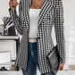 Houndstooth Print Lapel Collar Blazer - MegaSuperStar