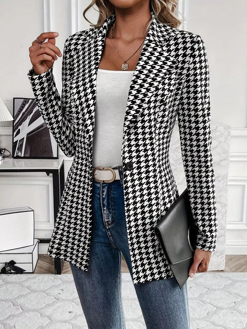 Customer styling Houndstooth Blazer with Lapel Collar for Stylish Elegance