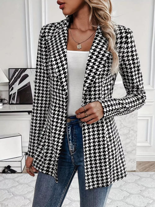 Customer styling Houndstooth Blazer with Lapel Collar for Stylish Elegance