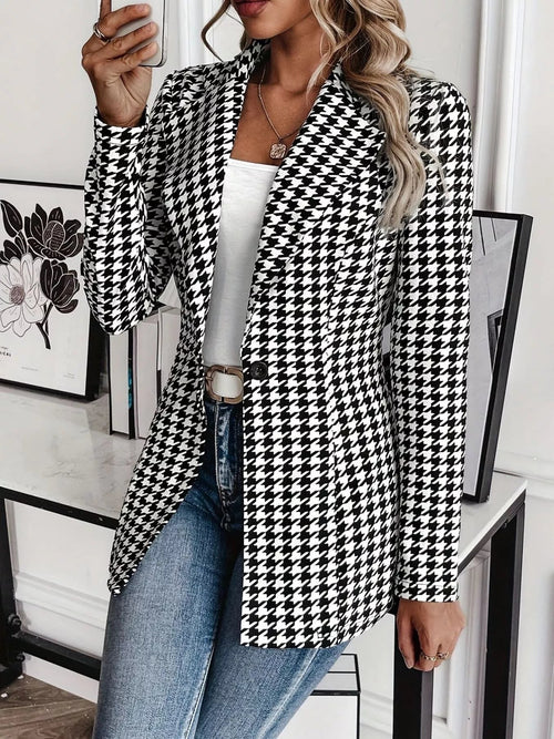 Customer styling Houndstooth Blazer with Lapel Collar for Stylish Elegance