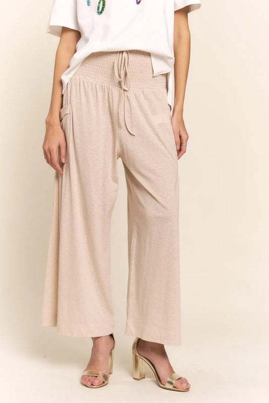 J.NNA Smocked Waist Boho Wide Leg Pants with Pockets - MegaSuperStar