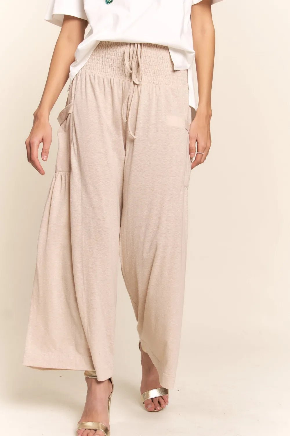 J.NNA Smocked Waist Boho Wide Leg Pants with Pockets - MegaSuperStar