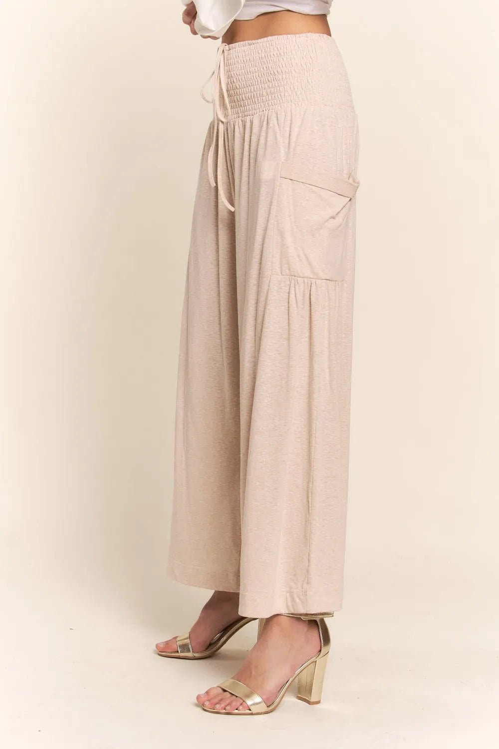 J.NNA Smocked Waist Boho Wide Leg Pants with Pockets - MegaSuperStar