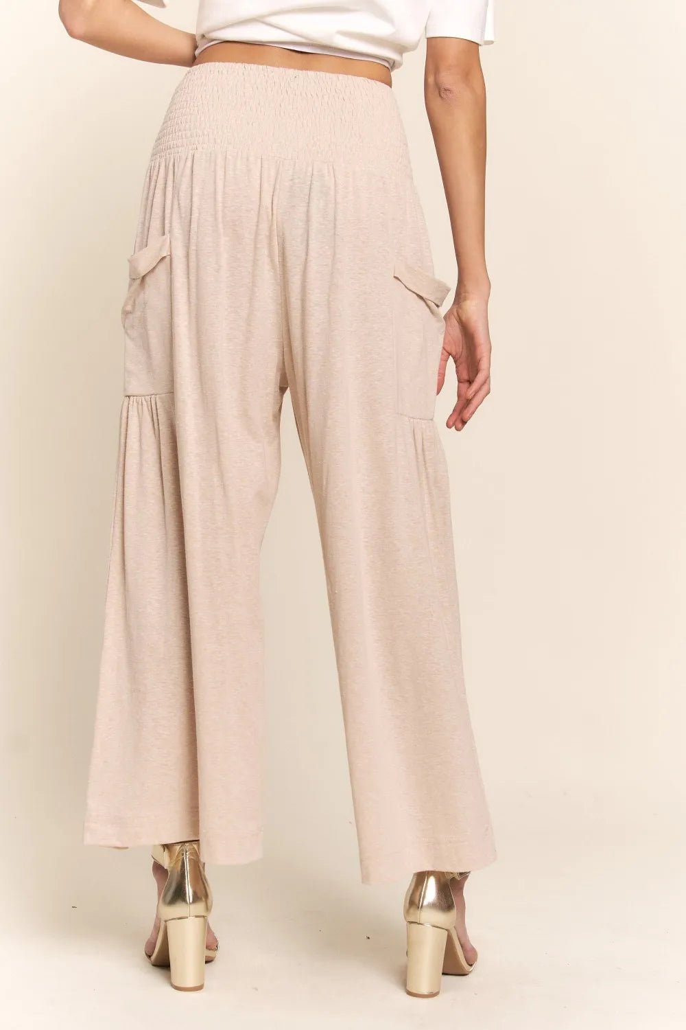 J.NNA Smocked Waist Boho Wide Leg Pants with Pockets - MegaSuperStar