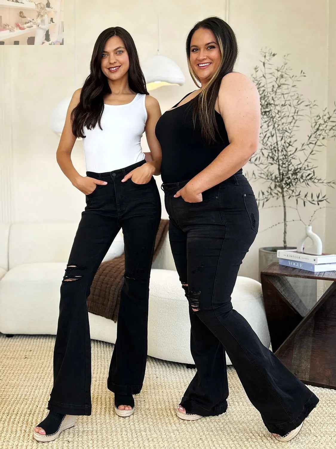 Judy Blue Distressed Flare Jeans in Full Size with High Waist Design - MegaSuperStar