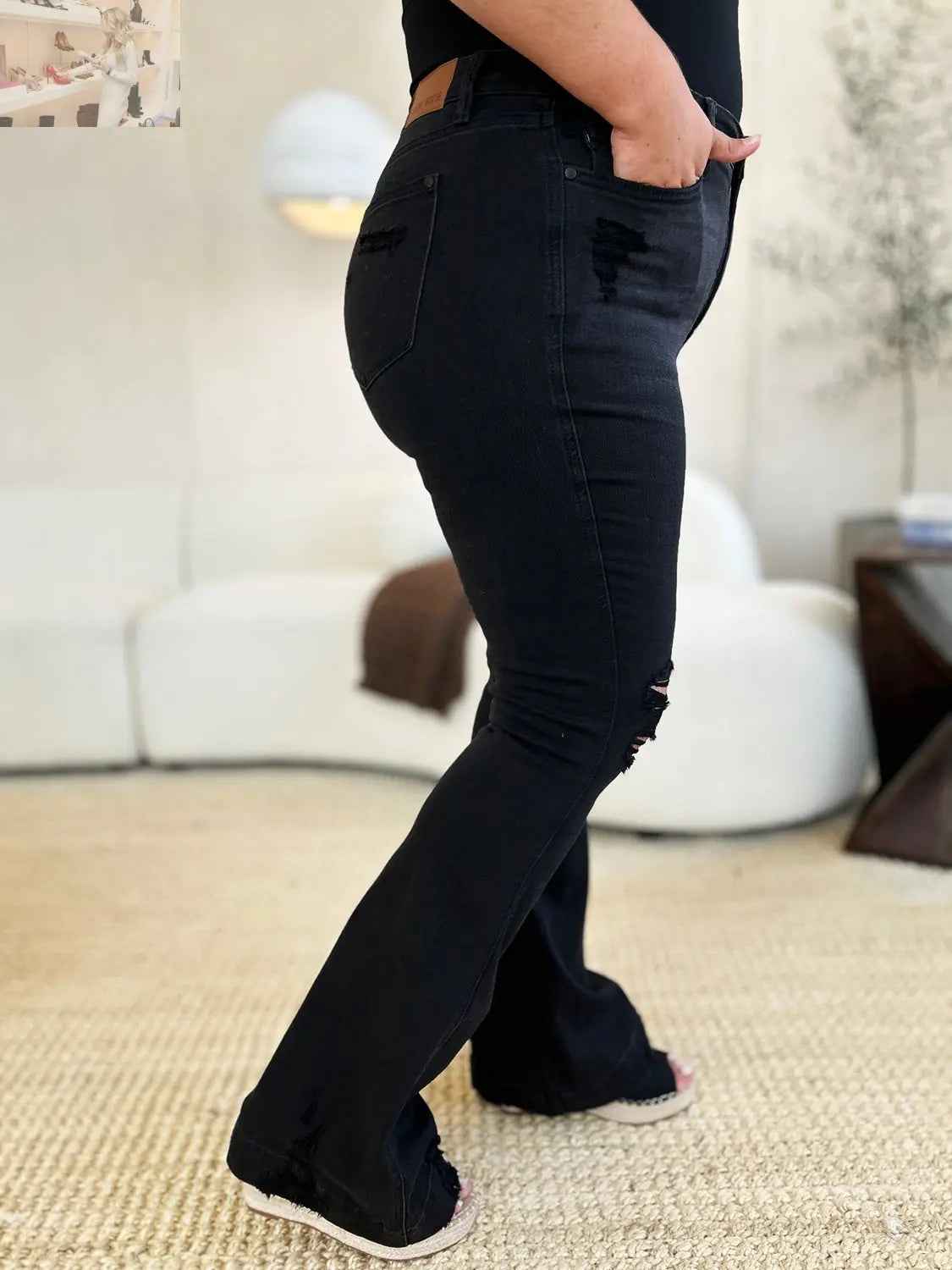 Judy Blue Distressed Flare Jeans in Full Size with High Waist Design - MegaSuperStar