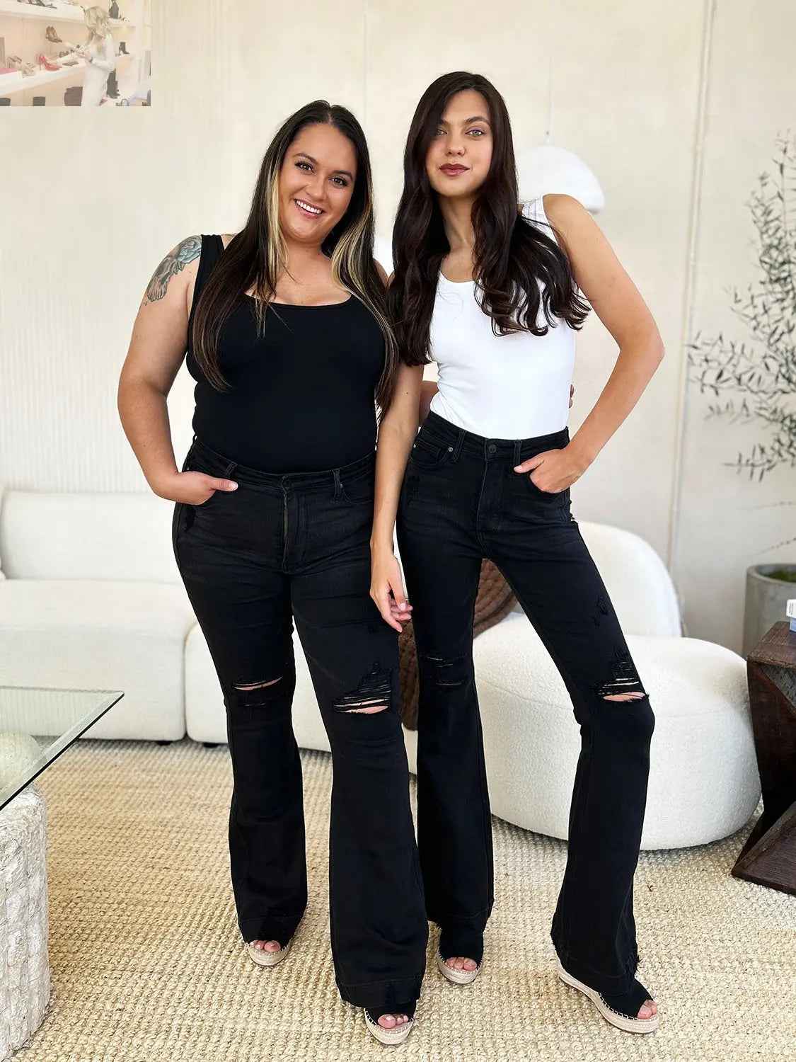 Judy Blue Distressed Flare Jeans in Full Size with High Waist Design - MegaSuperStar