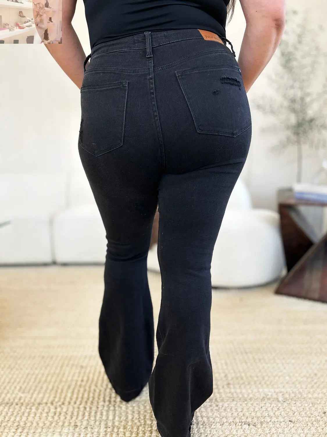 Judy Blue Distressed Flare Jeans in Full Size with High Waist Design - MegaSuperStar