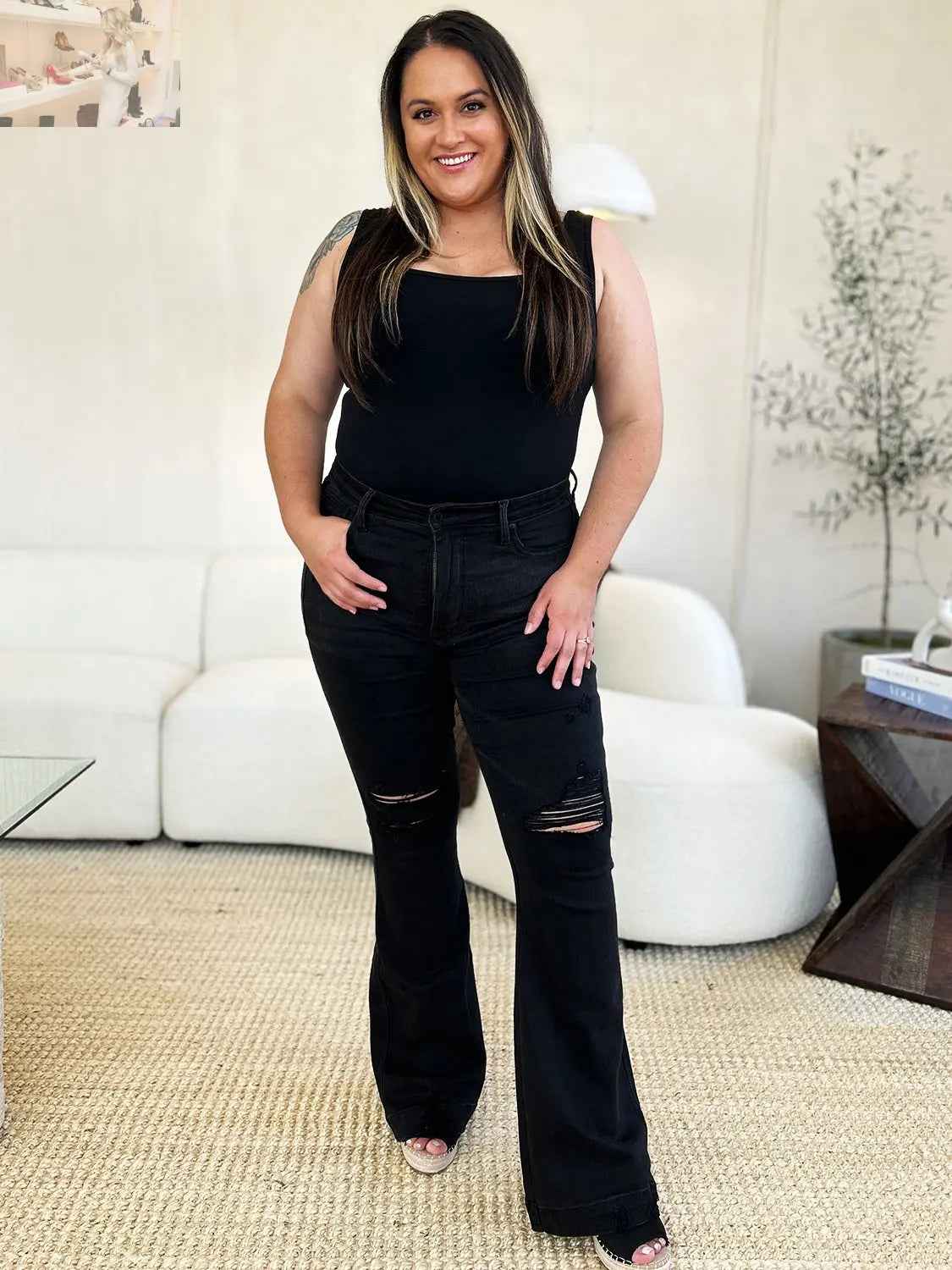 Judy Blue Distressed Flare Jeans in Full Size with High Waist Design - MegaSuperStar