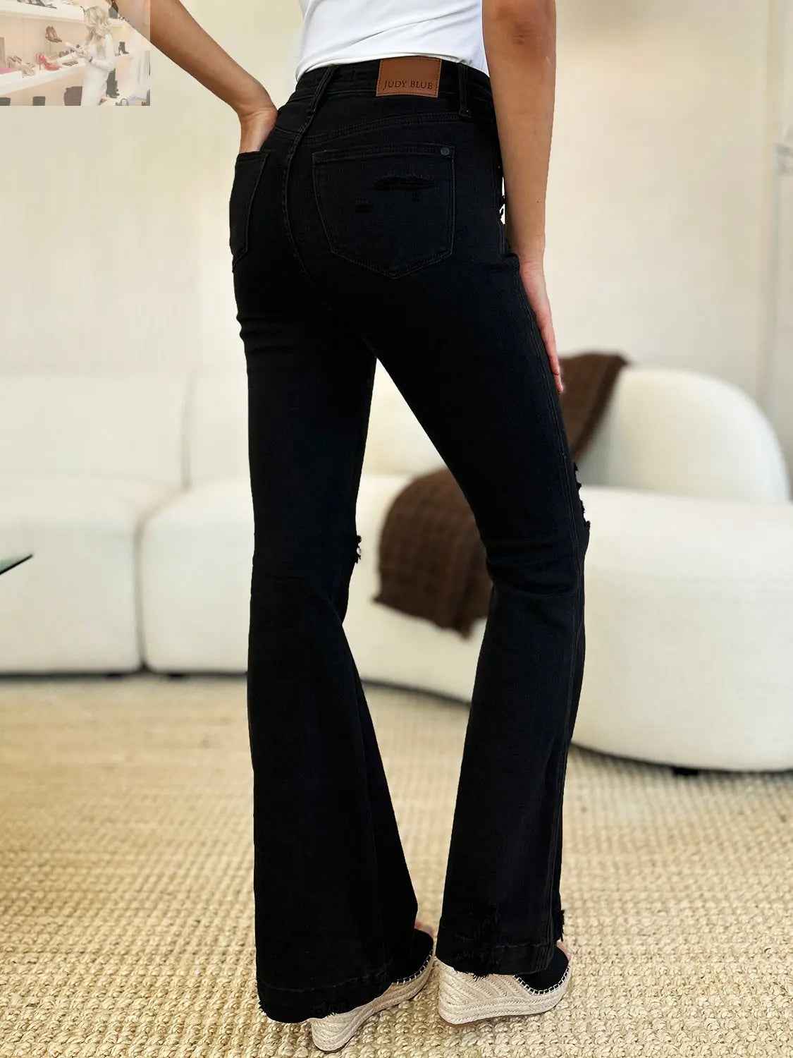Judy Blue Distressed Flare Jeans in Full Size with High Waist Design - MegaSuperStar