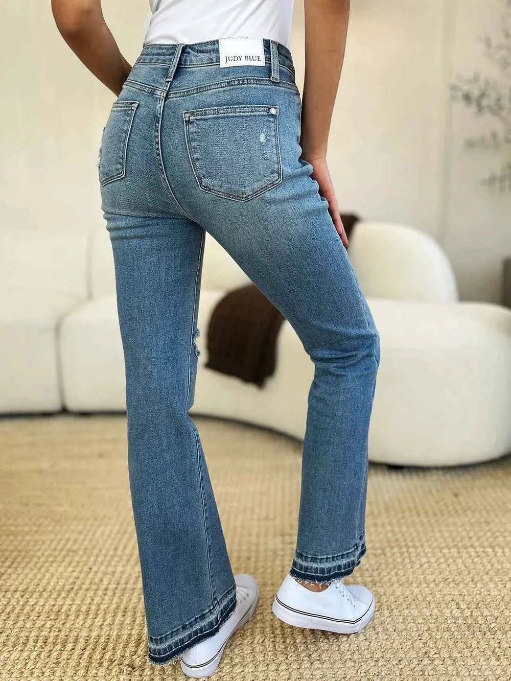 Judy Blue Distressed Jeans - Full Size Mid Rise with Destroyed Hem - MegaSuperStar