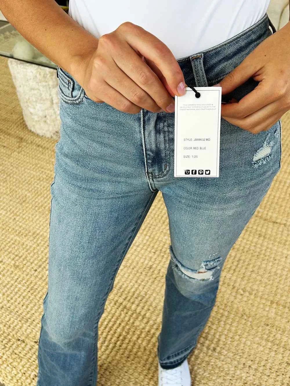 Judy Blue Distressed Jeans - Full Size Mid Rise with Destroyed Hem - MegaSuperStar