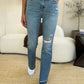 Judy Blue Distressed Jeans - Full Size Mid Rise with Destroyed Hem - MegaSuperStar