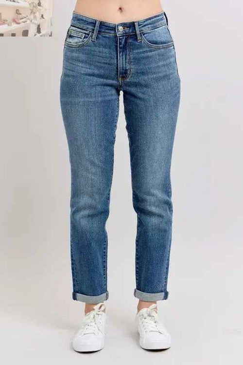 Customer styling 💕 Judy Blue Plus Size Mid Rise Skinny Jeans with Cuffs and Pockets 💕