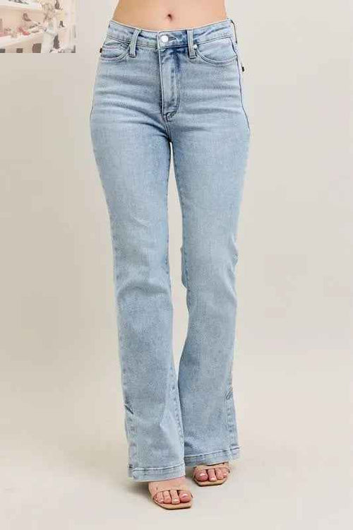 Customer styling 💕 Judy Blue Plus Size Tummy Control Jeans with Vintage Wash and Side Slit Slim Boot Cut 💕