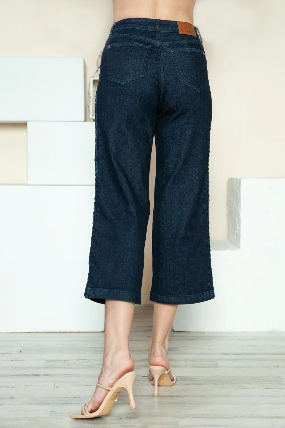 Judy Blue Wide Leg Jeans with Side Seam Braid Detail – Full Size Crop Style - MegaSuperStar