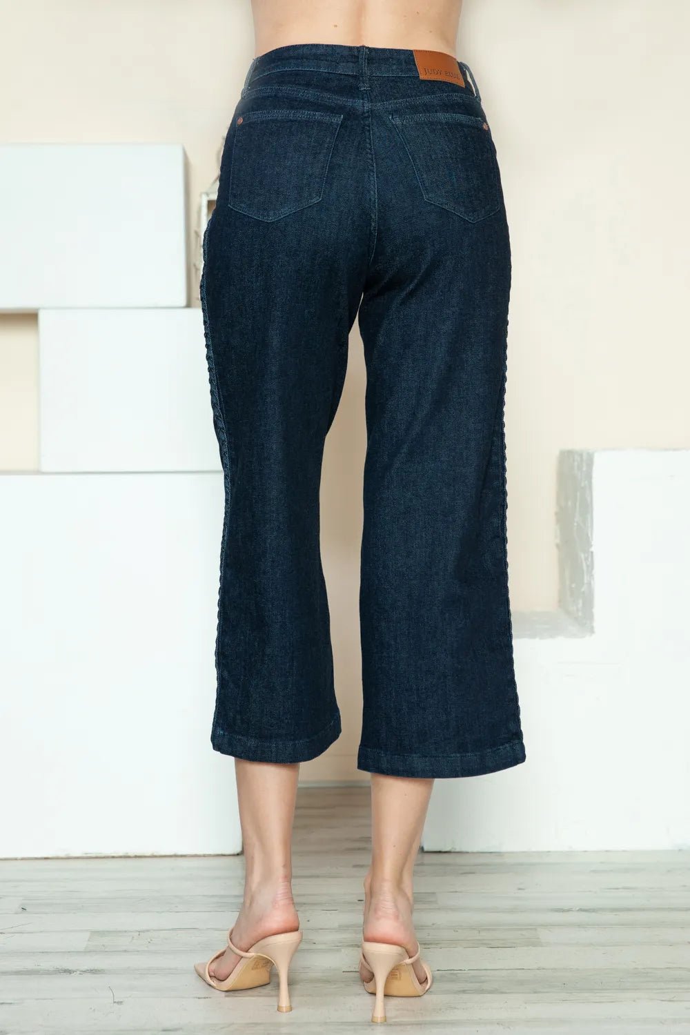 Judy Blue Wide Leg Jeans with Side Seam Braid Detail – Full Size Crop Style - MegaSuperStar