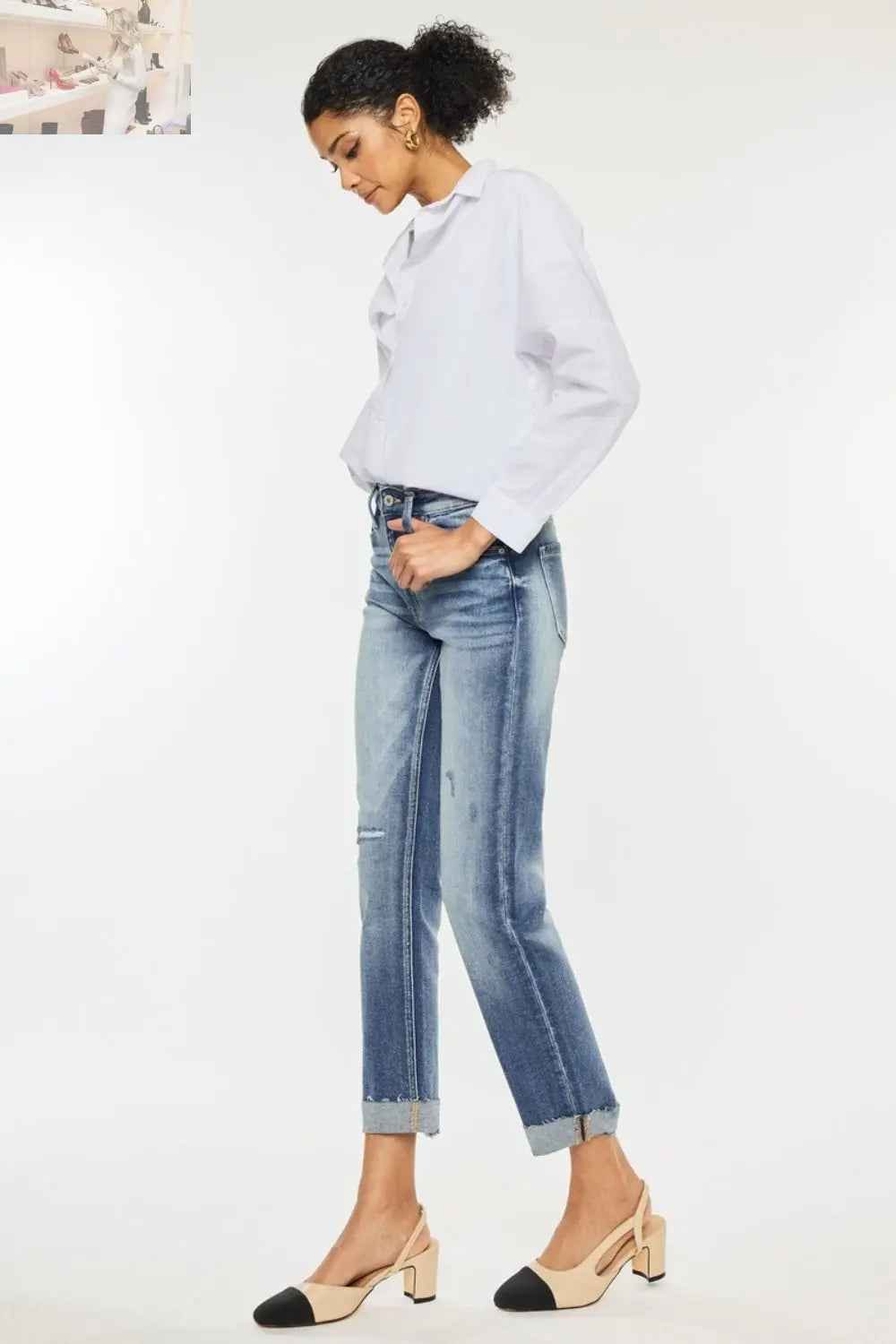 Kancan High Rise Straight Jeans - Cuffed Style for a Trendy Look - MegaSuperStar