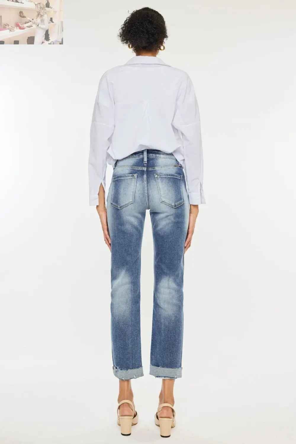 Kancan High Rise Straight Jeans - Cuffed Style for a Trendy Look - MegaSuperStar