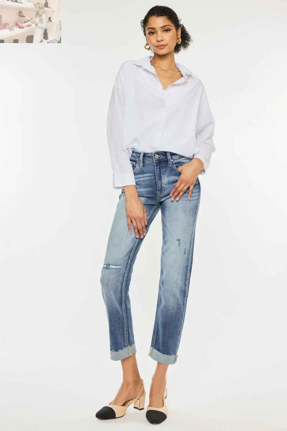 Kancan High Rise Straight Jeans - Cuffed Style for a Trendy Look - MegaSuperStar