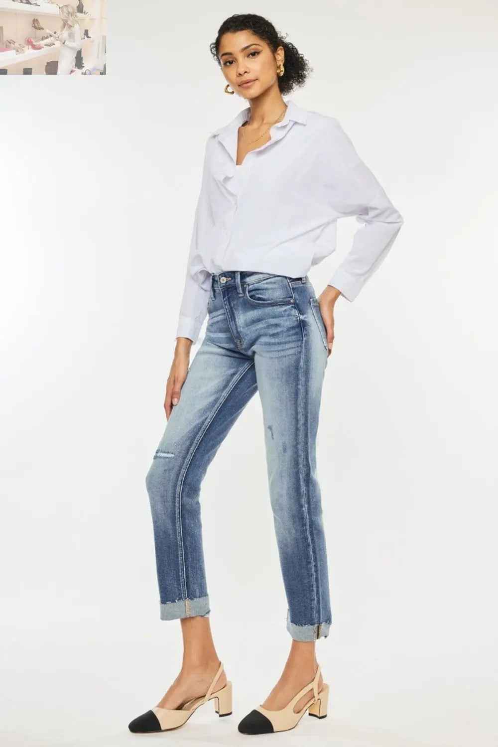 Kancan High Rise Straight Jeans - Cuffed Style for a Trendy Look - MegaSuperStar