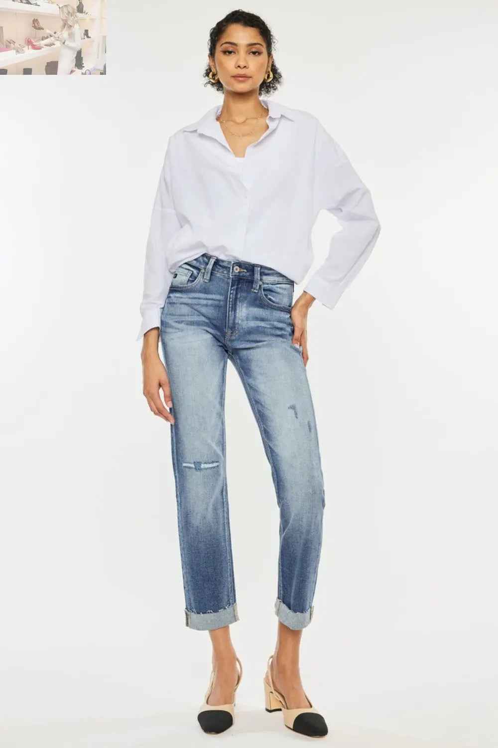 Kancan High Rise Straight Jeans - Cuffed Style for a Trendy Look - MegaSuperStar