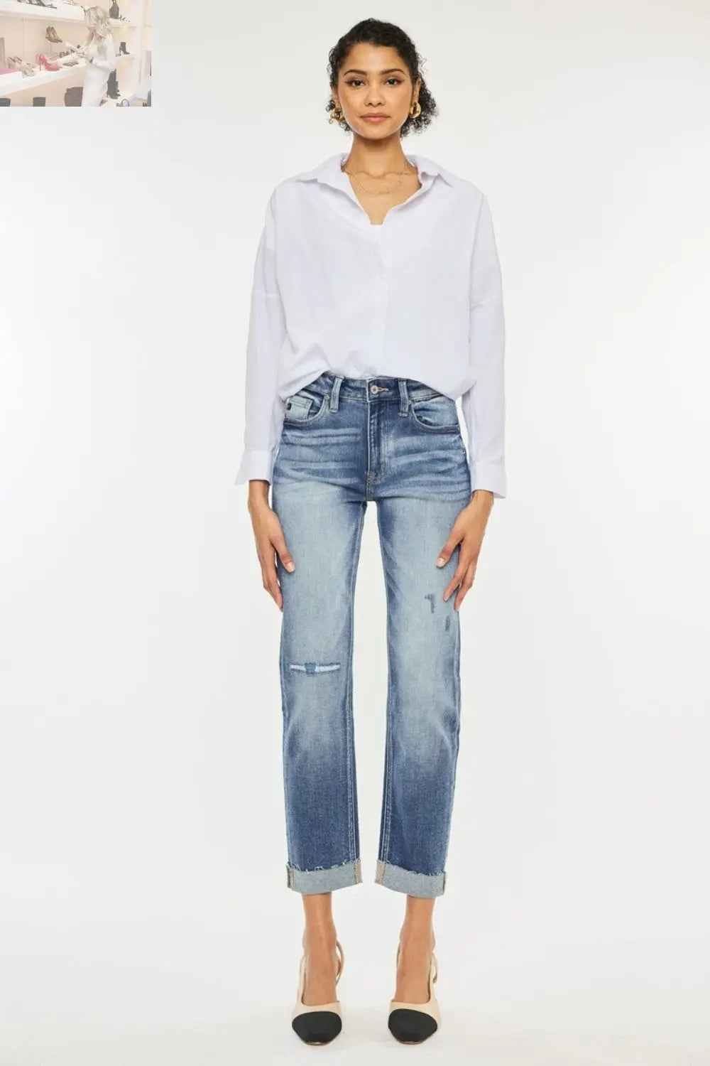 Kancan High Rise Straight Jeans - Cuffed Style for a Trendy Look - MegaSuperStar