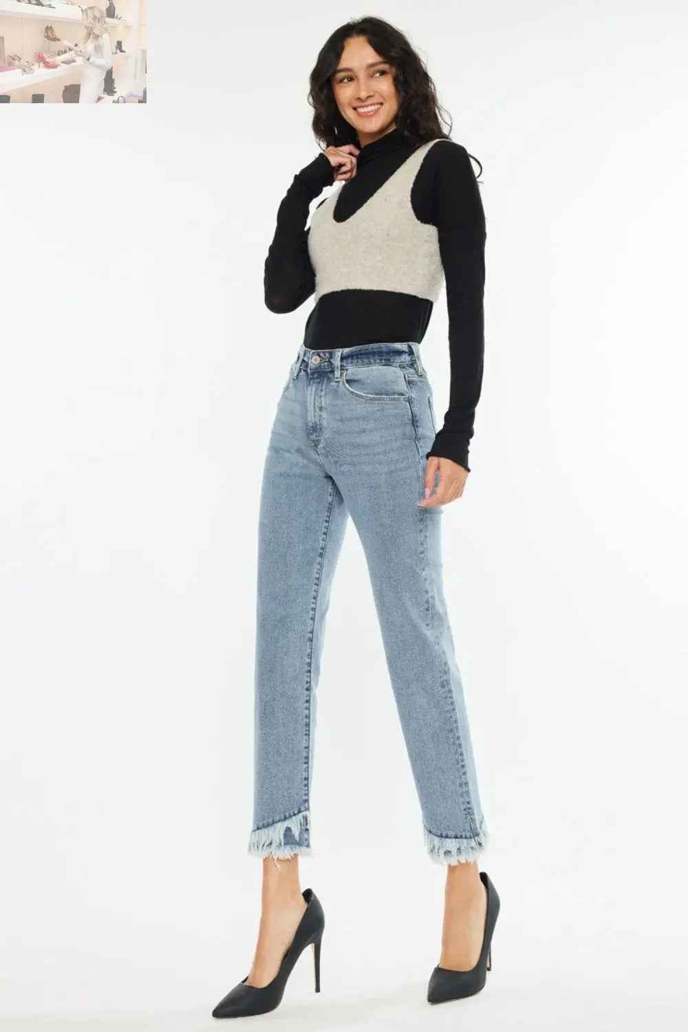 Kancan High Rise Straight Jeans with Raw Hem for Trendy Style - MegaSuperStar