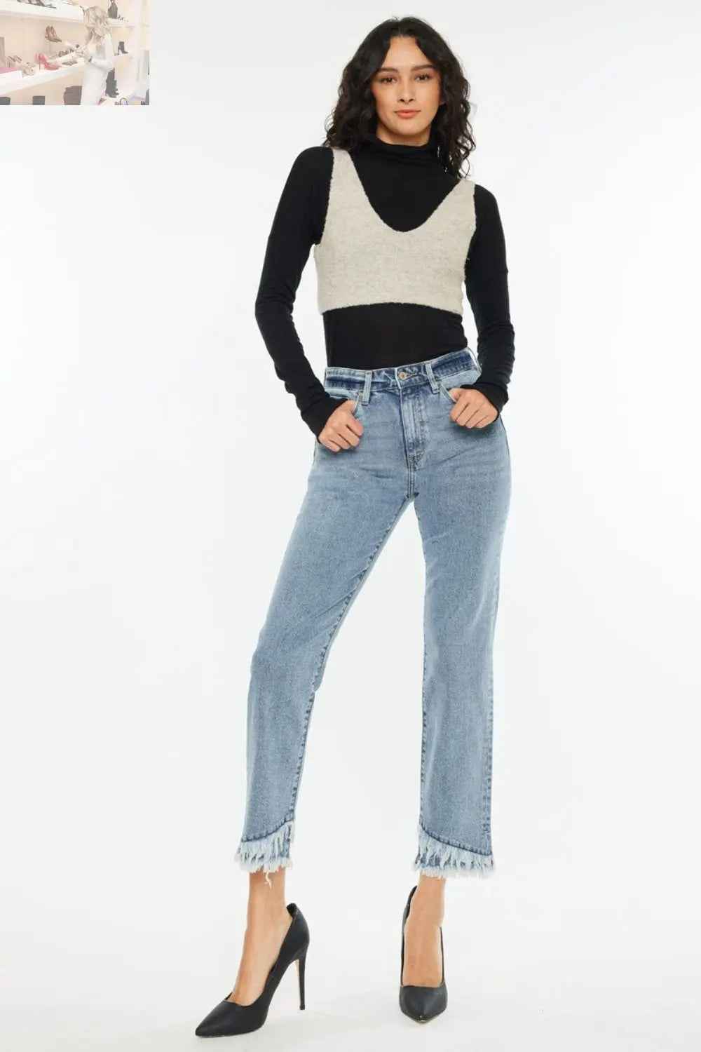 Kancan High Rise Straight Jeans with Raw Hem for Trendy Style - MegaSuperStar