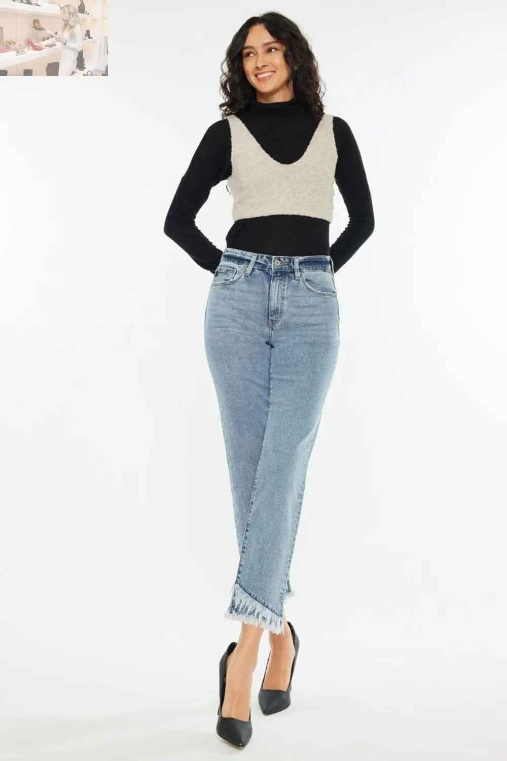 Kancan High Rise Straight Jeans with Raw Hem for Trendy Style - MegaSuperStar