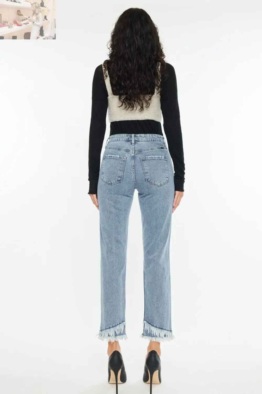 Kancan High Rise Straight Jeans with Raw Hem for Trendy Style - MegaSuperStar