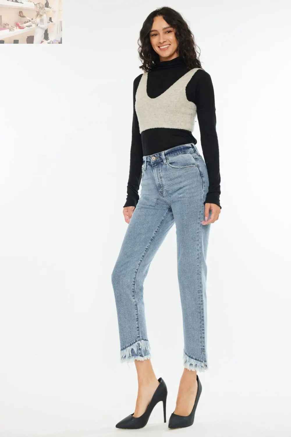 Kancan High Rise Straight Jeans with Raw Hem for Trendy Style - MegaSuperStar
