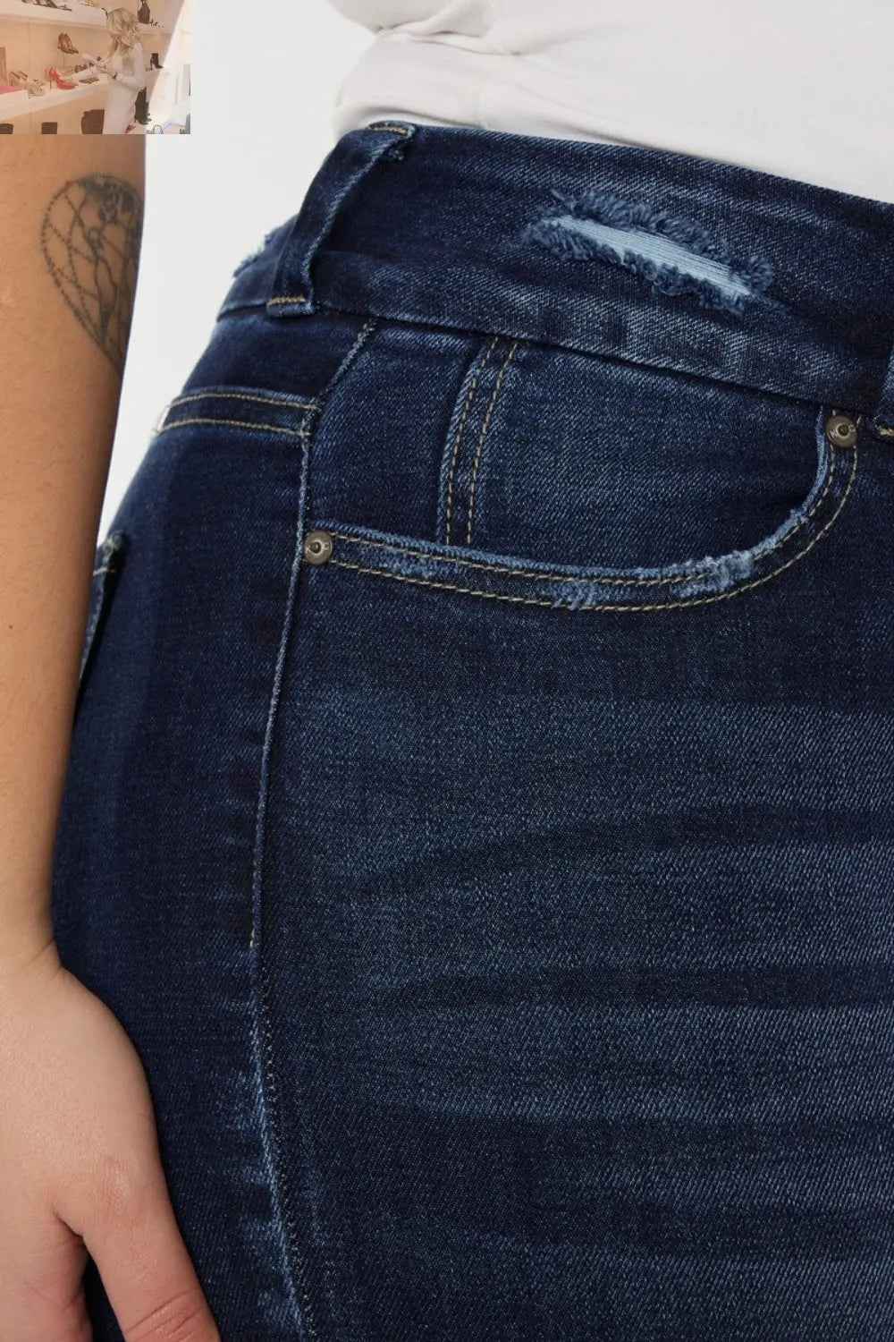 Kancan High Waist Jeans - Full Size Cat's Whiskers Raw Hem Style - MegaSuperStar