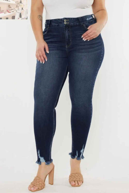 Kancan High Waist Jeans - Full Size Cat's Whiskers Raw Hem Style - MegaSuperStar