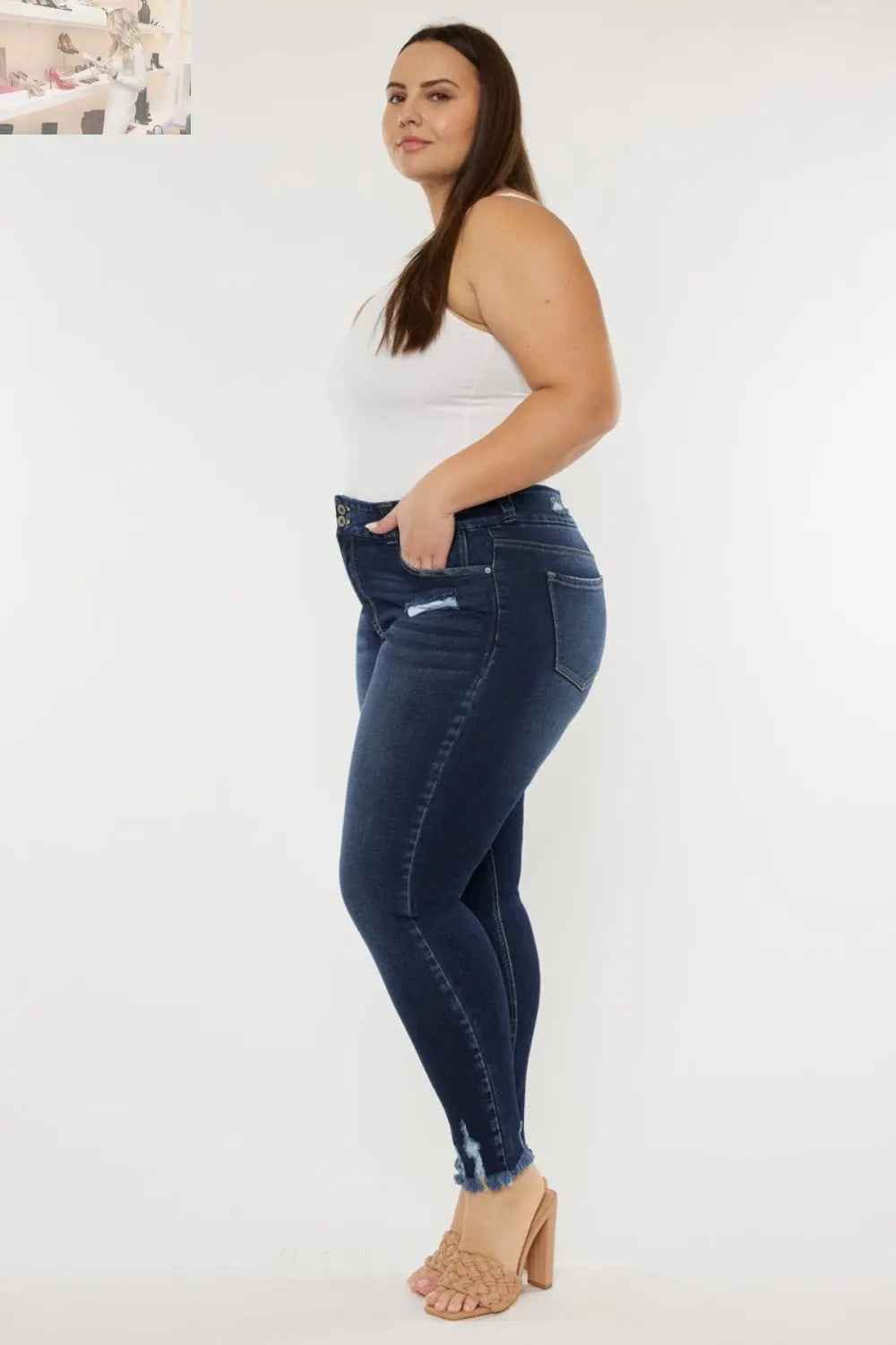 Kancan High Waist Jeans - Full Size Cat's Whiskers Raw Hem Style - MegaSuperStar