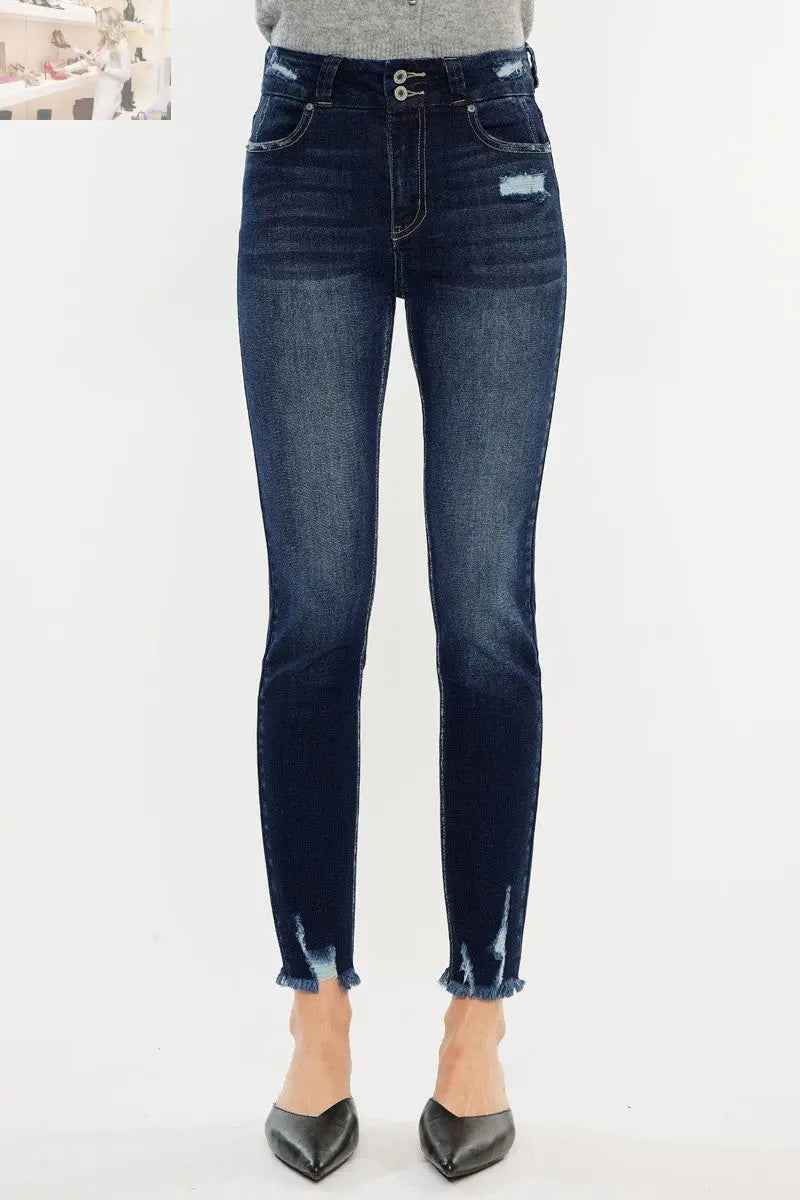 Kancan High Waist Jeans - Full Size Cat's Whiskers Raw Hem Style - MegaSuperStar