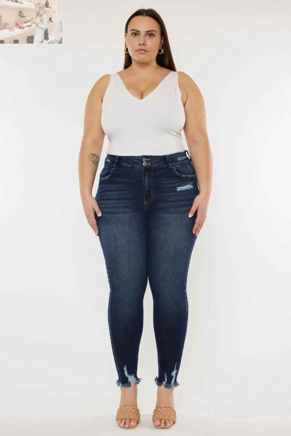 Kancan High Waist Jeans - Full Size Cat's Whiskers Raw Hem Style - MegaSuperStar