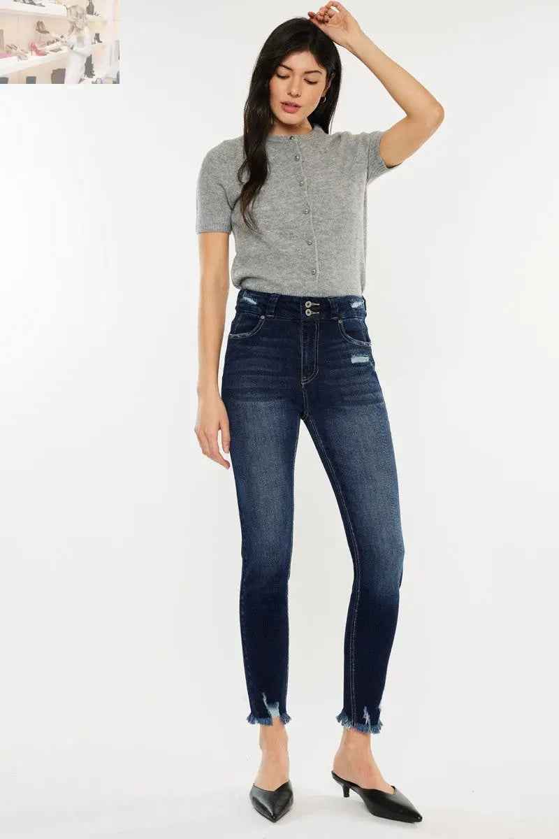 Kancan High Waist Jeans - Full Size Cat's Whiskers Raw Hem Style - MegaSuperStar