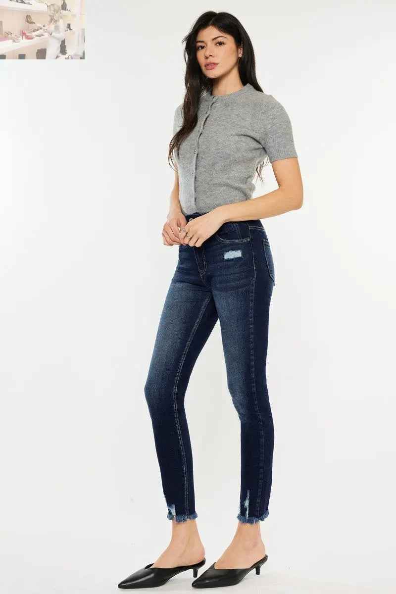 Kancan High Waist Jeans - Full Size Cat's Whiskers Raw Hem Style - MegaSuperStar