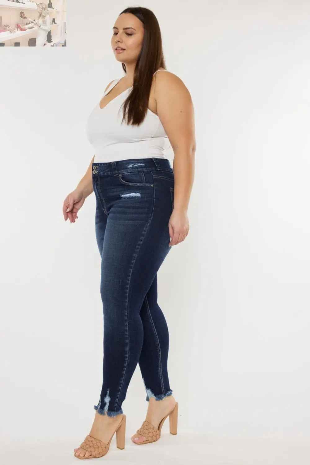 Kancan High Waist Jeans - Full Size Cat's Whiskers Raw Hem Style - MegaSuperStar