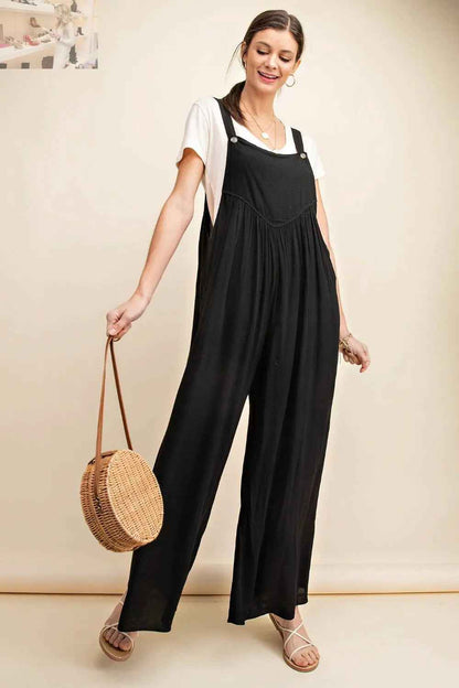 Kori America Overalls – Full Size Sleeveless Ruched Wide Leg for Stylish Comfort - MegaSuperStar