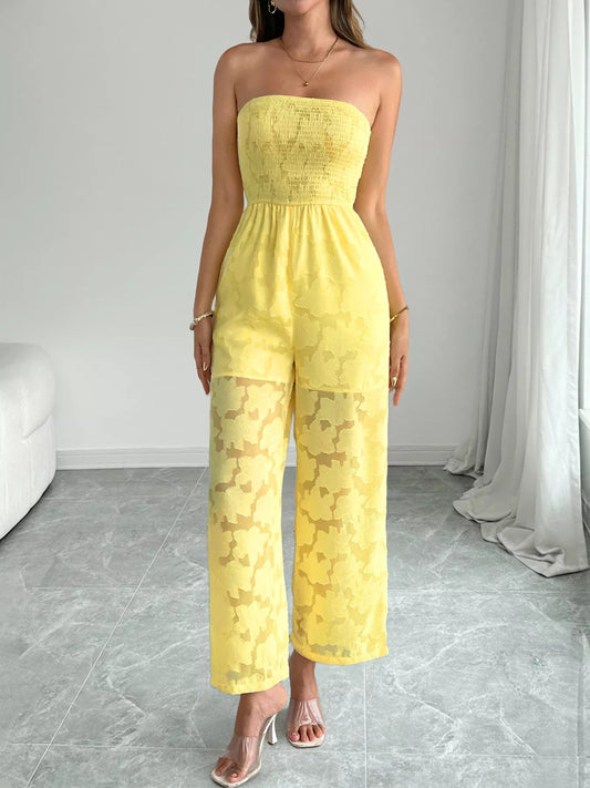 Lace Smocked Tube Jumpsuit - MegaSuperStar