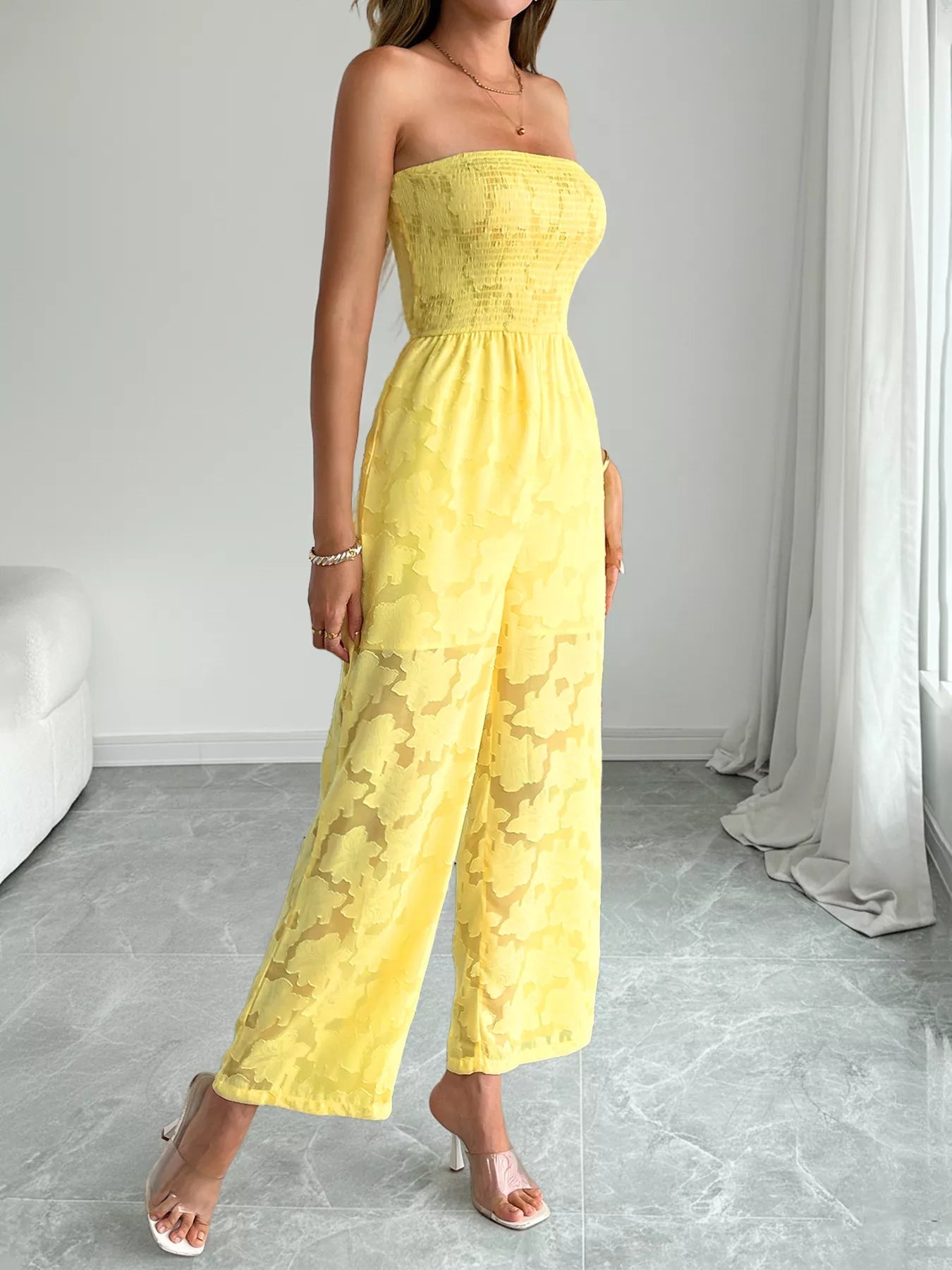 Lace Smocked Tube Jumpsuit - MegaSuperStar