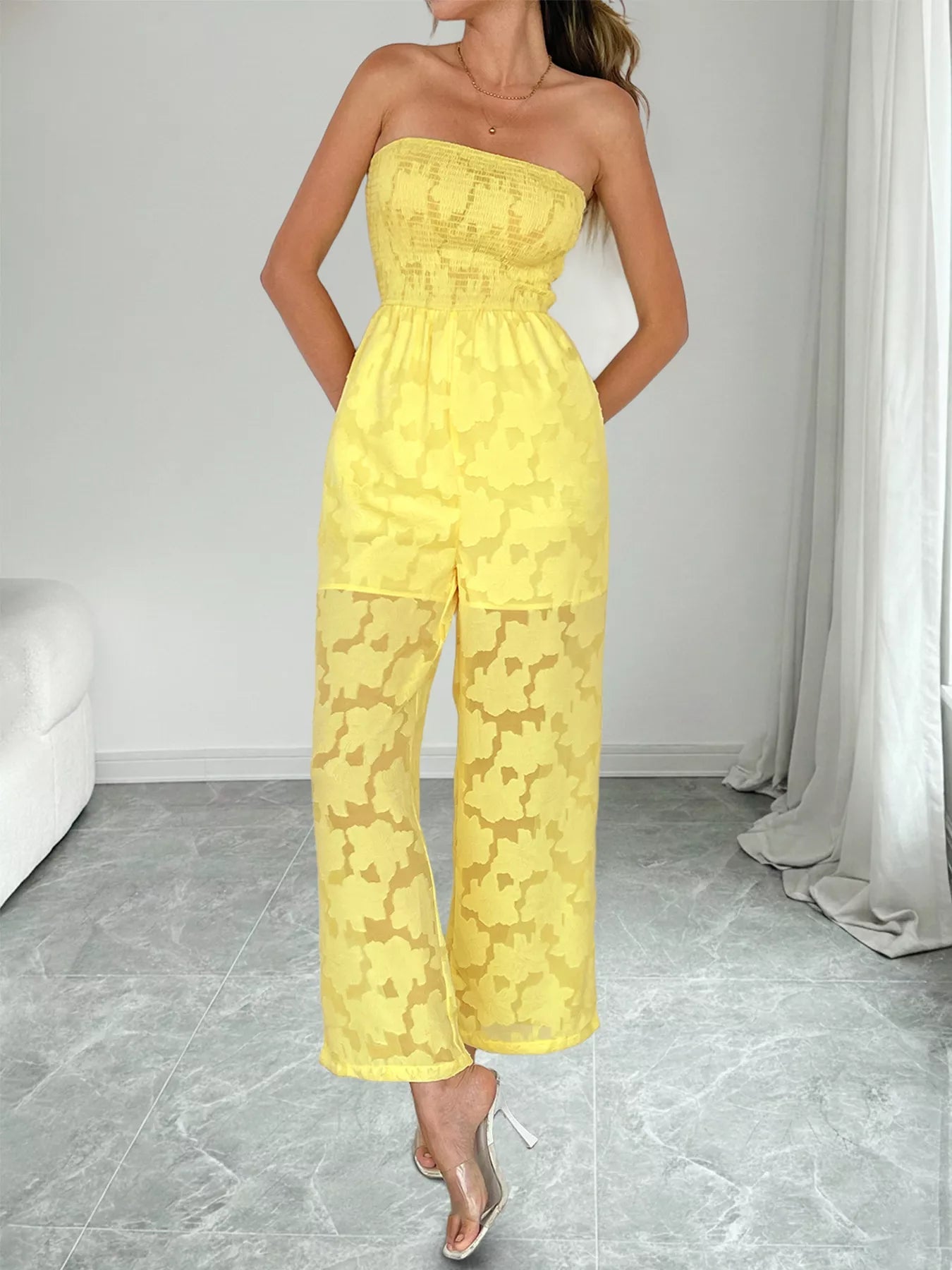 Lace Smocked Tube Jumpsuit - MegaSuperStar