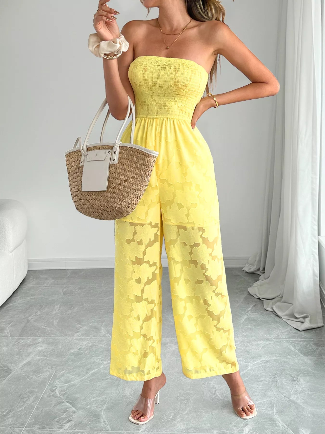 Lace Smocked Tube Jumpsuit - MegaSuperStar
